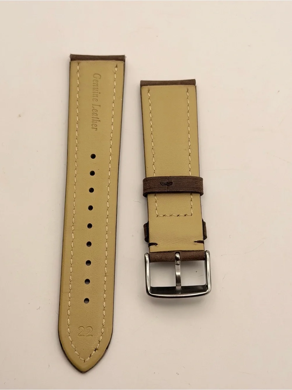 Leather Brown Band With Silver Buckle, 22mm, New